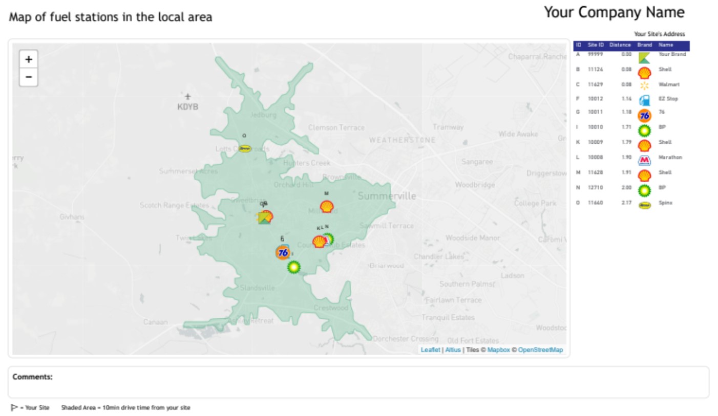 Map of fuel stations in the local area