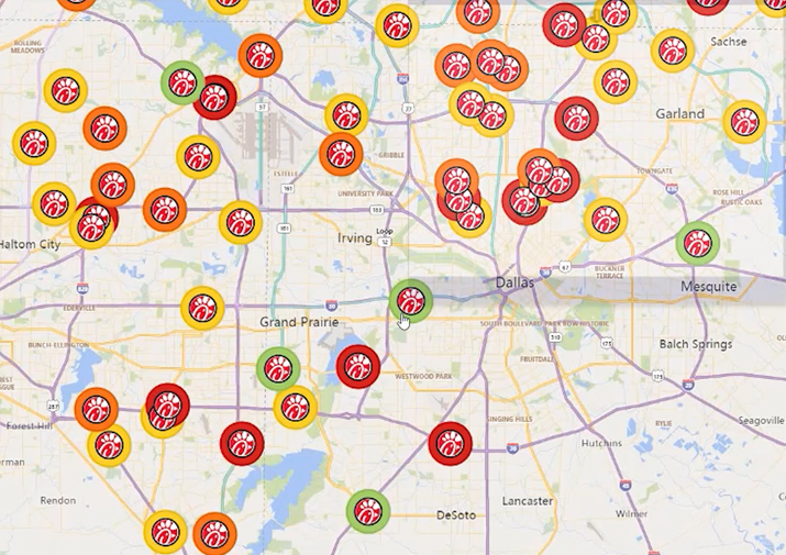 Screen from Kalibrate Location Intelligence showing competitive franchise sites on map