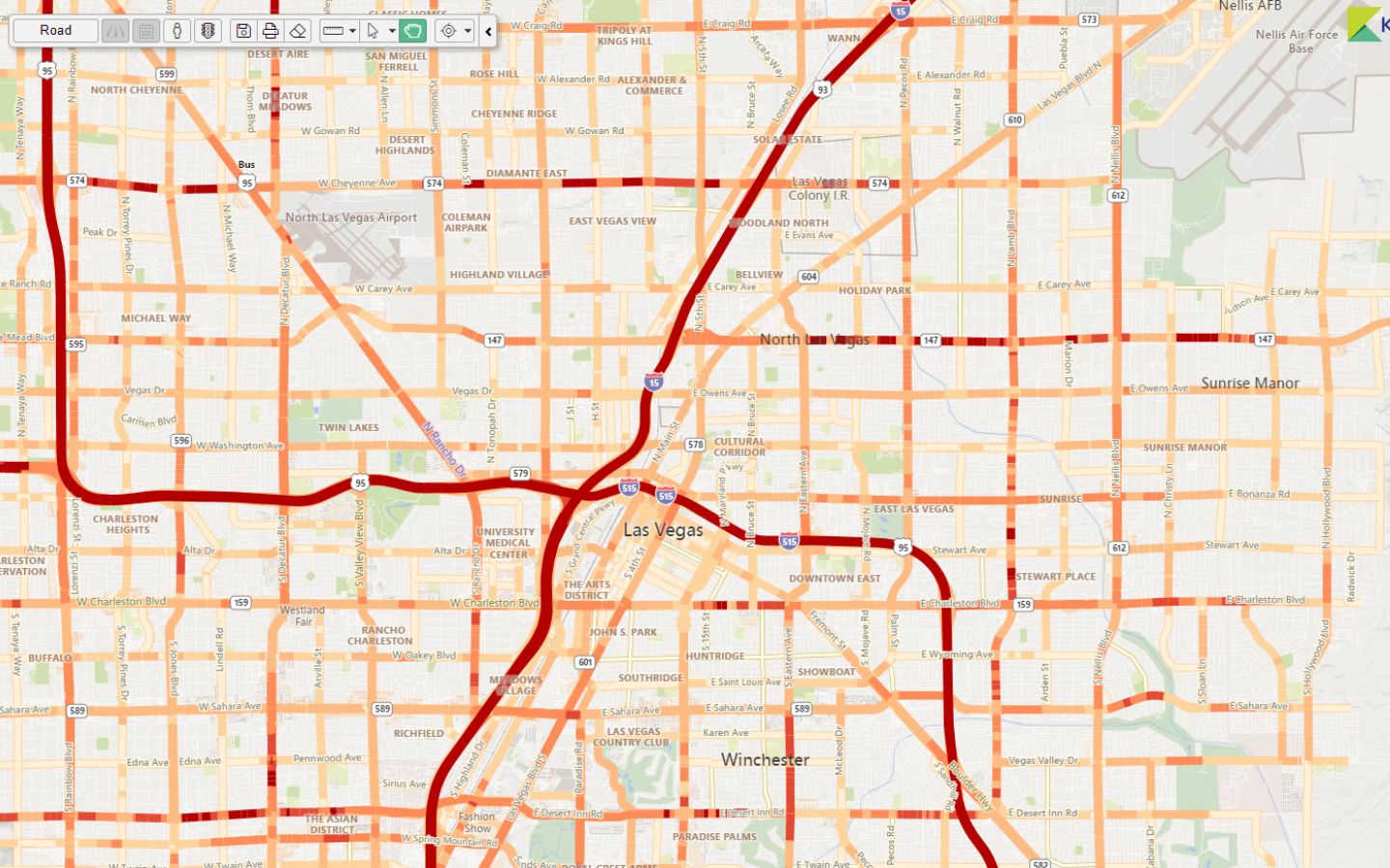 Screen from Kalibrate Location Intelligence software showing average daily traffic and visualization on the GIS map