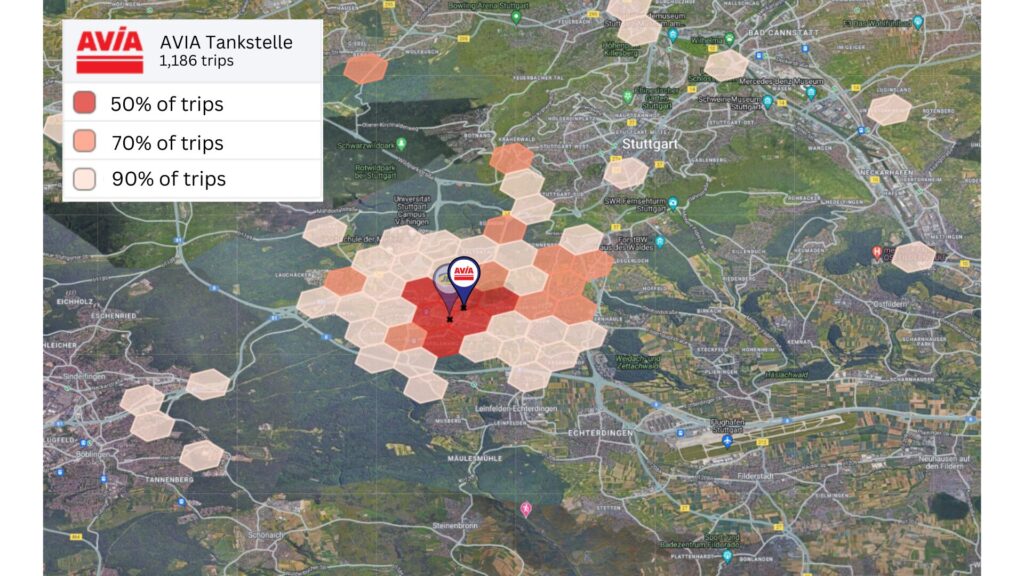 Customer origin data for petrol fuel stations in Germany, europe. AVIA Stuttgart