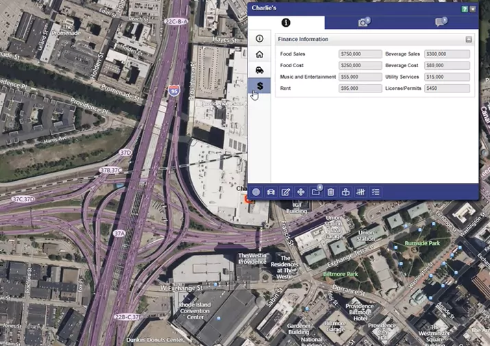 Screen from Kalibrate Location Intelligence software showing finance data