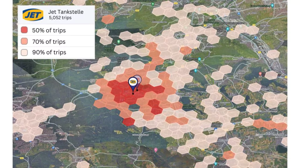 Customer origin data for petrol fuel stations in Germany, europe. JET Stuttgart